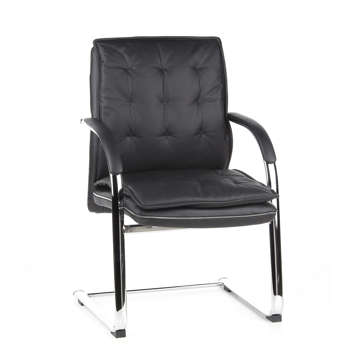 Silla viga voladiza VILLA V negra con tapizado acolchado y reposabrazos de hjh OFFICE – vista de 360° (vista frontal 20°)