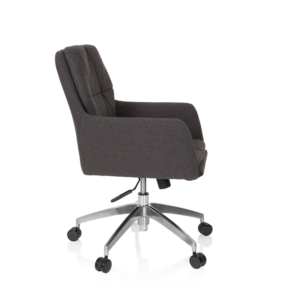 Silla Home Office SHAKE 350 en gris oscuro con patrón acolchado y base de cinco ruedas de hjh OFFICE – vista de 360° (vista lateral 80°)