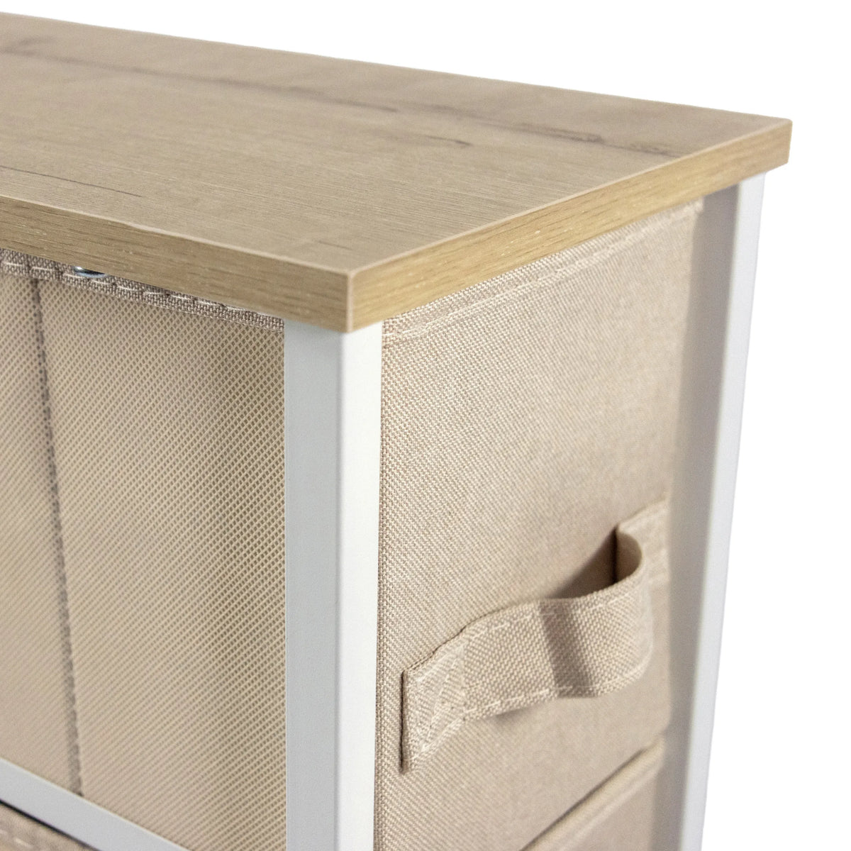 Cajón de tela beige con tirador y tablero de madera de la Cómoda FOLDRESS S de hjh LIVING