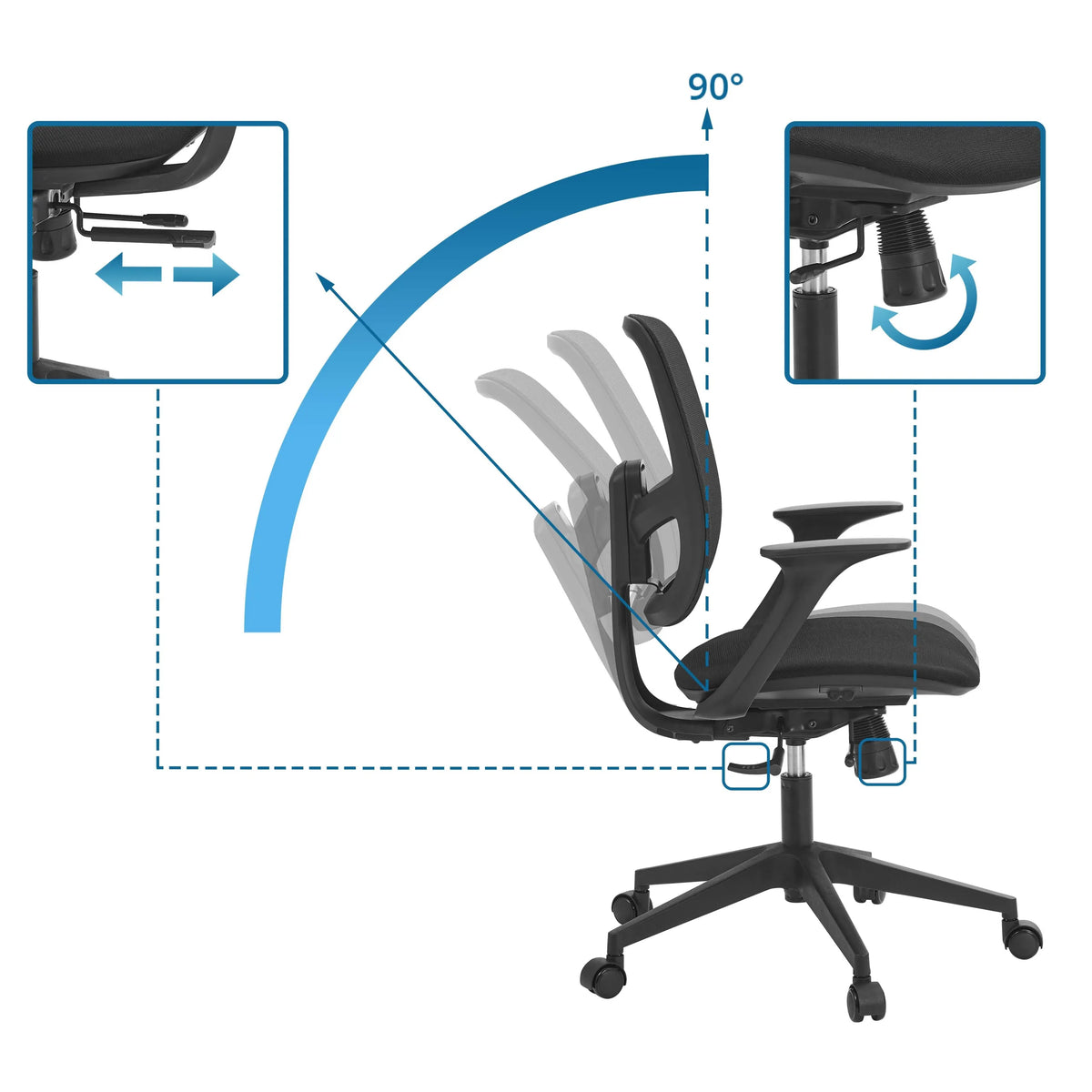 Respaldo ajustable con ángulo de inclinación de 90 grados de la Silla Home Office Malio de hjh OFFICE