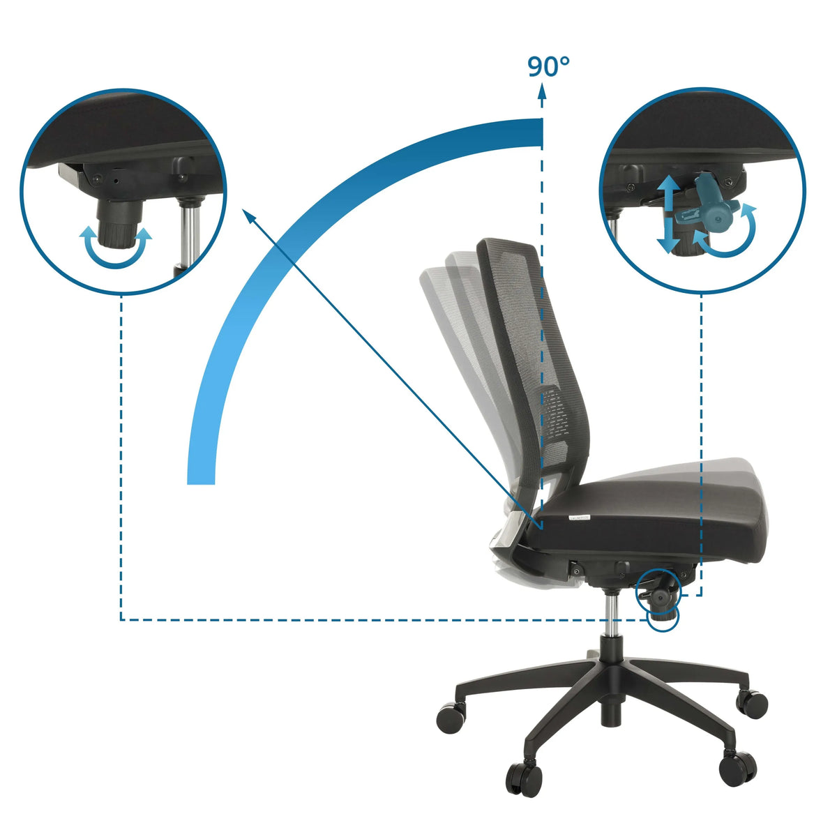 Respaldo ajustable de la Silla de oficina profesional PORTO ECO I con un ángulo de inclinación de 90 grados de hjh OFFICE
