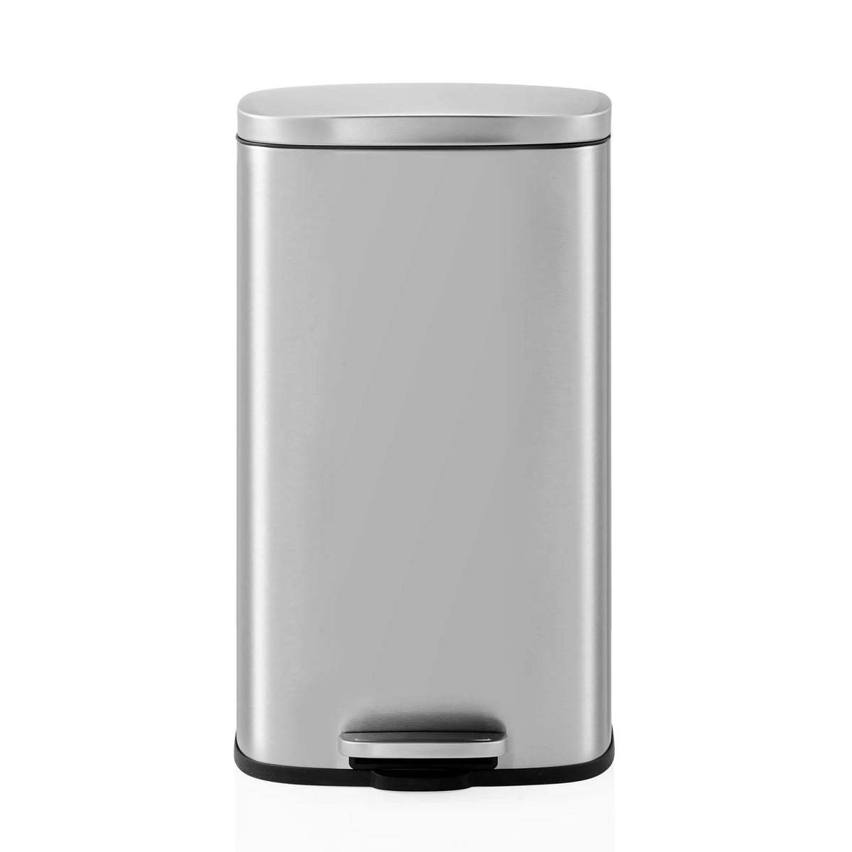 Papelera Clean 15 plateada con tapa y pedal de hjh OFFICE – vista de 360° (vista frontal 0°)