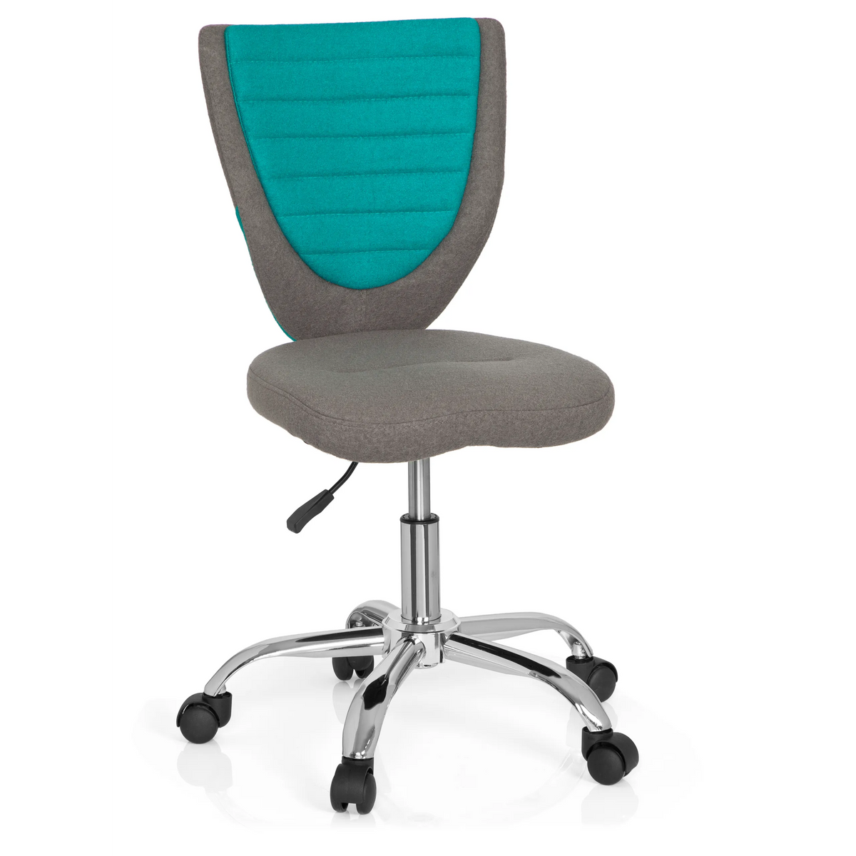 Silla giratoria para niños KIDDY COMFORT en color gris turquesa con base de estrella y cinco ruedas de hjh OFFICE – vista de 360° (vista frontal 20°)