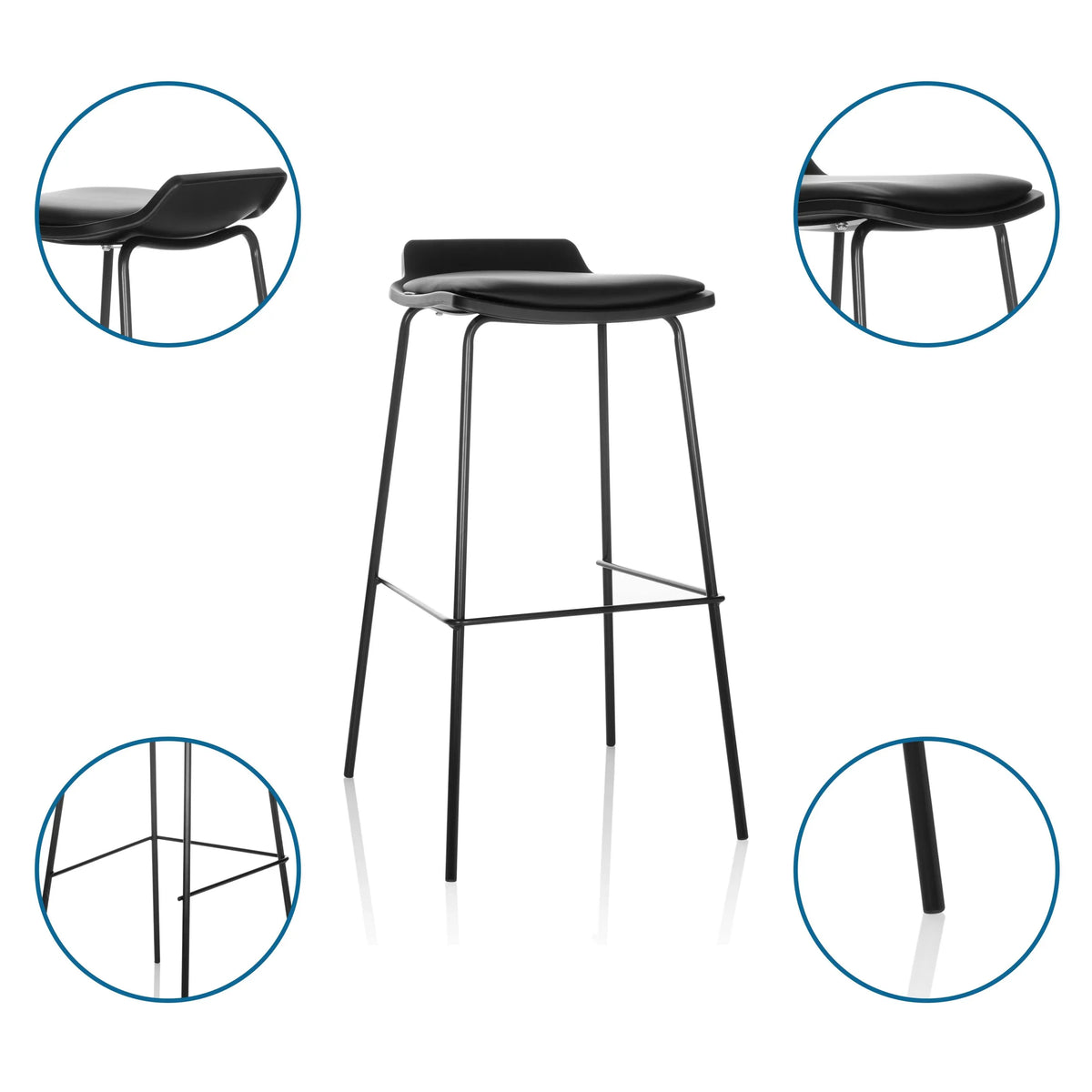 Taburete de bar LONSO 10 negro con asiento acolchado y estructura metálica esbelta de hjh OFFICE