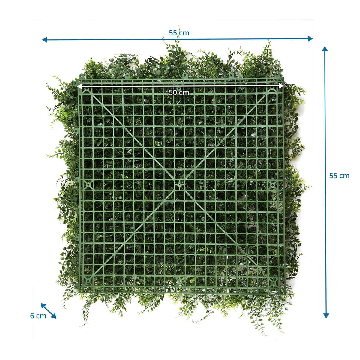 Dibujo dimensional de la Estera vegetal LEAFLUXE 2 de 55 × 55 cm de hjh LIVING