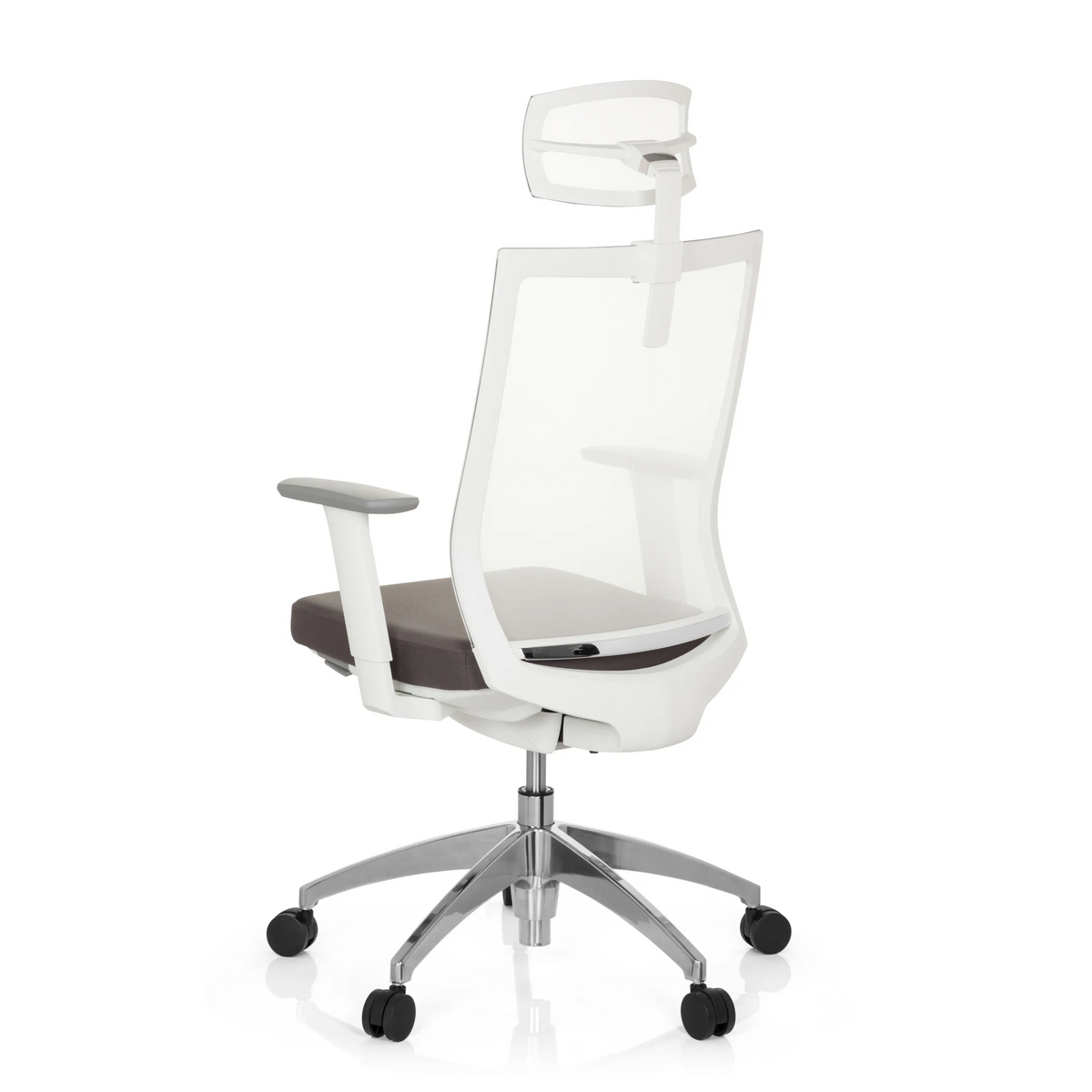 Reposacabezas blanco KS ASPEN para una silla de oficina con respaldo de malla de hjh OFFICE – vista de 360° (vista frontal 0°)