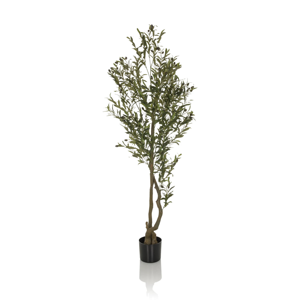 Planta artificial verde OLIVE I en una maceta negra sencilla de hjh OFFICE – vista de 360° (vista lateral 90°)