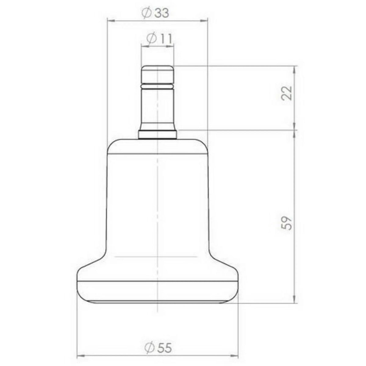 Dibujo técnico del deslizador para sillas 5 x STAND Nr. 11 con un diámetro de 55 mm de hjh OFFICE