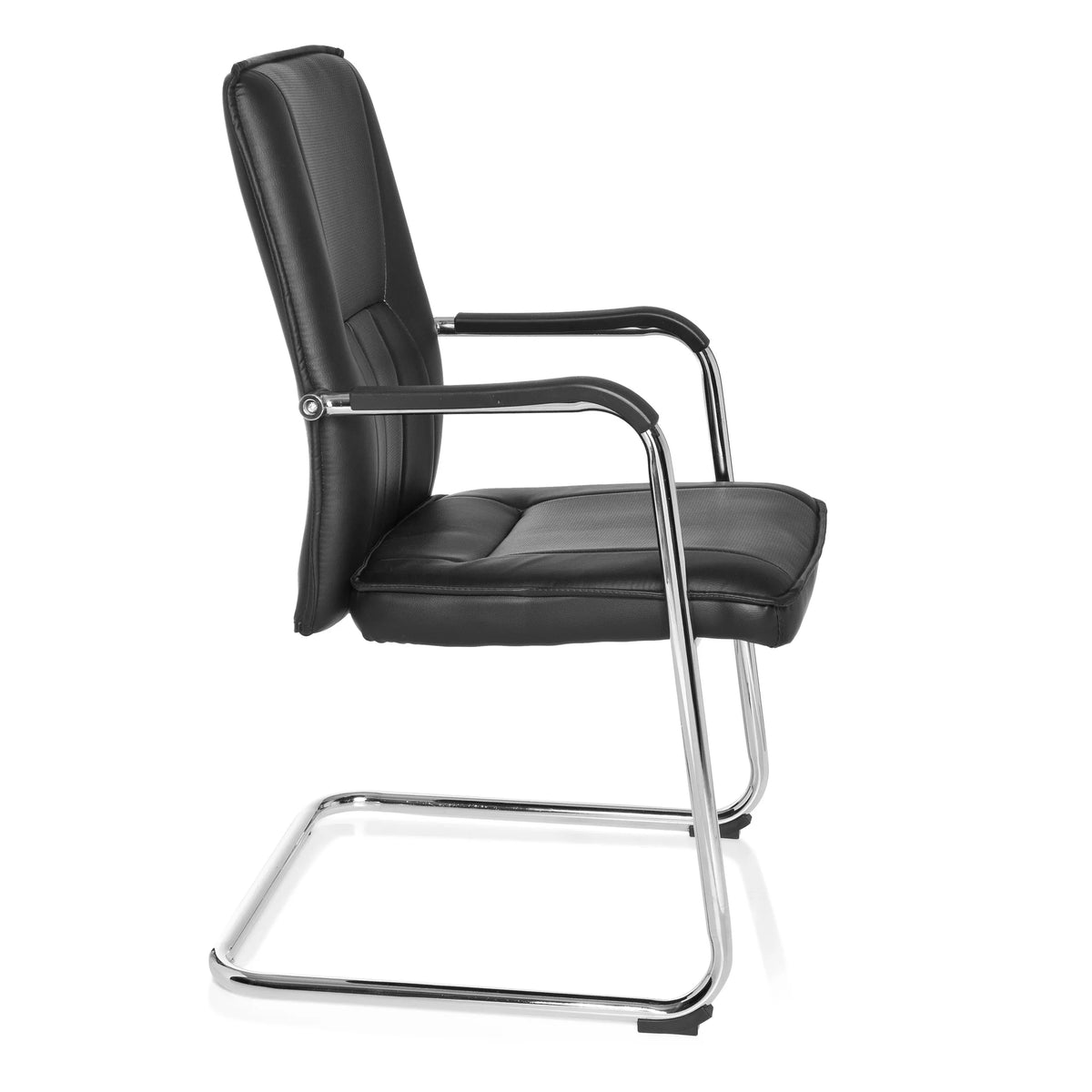 Silla viga voladiza TILA negra con reposabrazos y estructura cromada de hjh OFFICE – vista de 360° (vista lateral 80°)