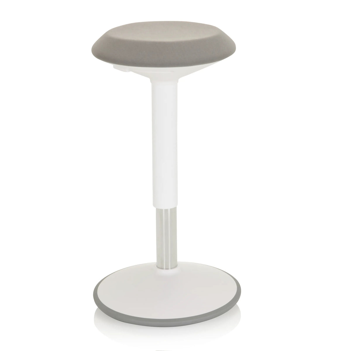 Asiento de pie BALANCE SIT III W blanco con asiento gris y base redonda de hjh OFFICE – vista de 360° (vista frontal en diagonal 40°)
