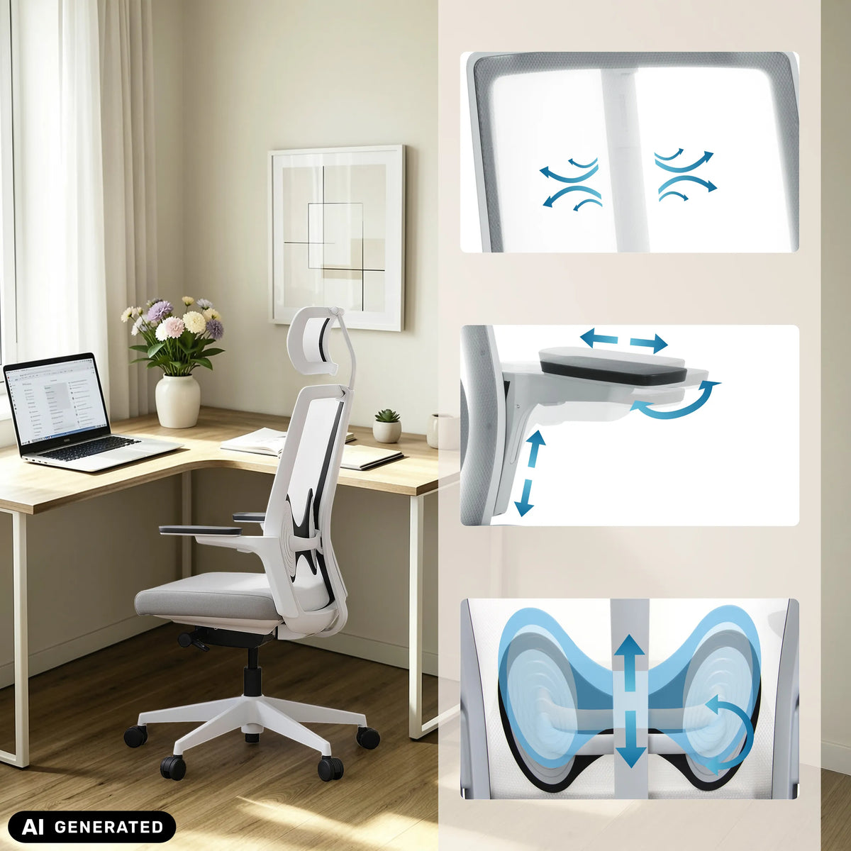 Soporte de respaldo gris de la Silla de oficina profesional ARCEO W de hjh OFFICE