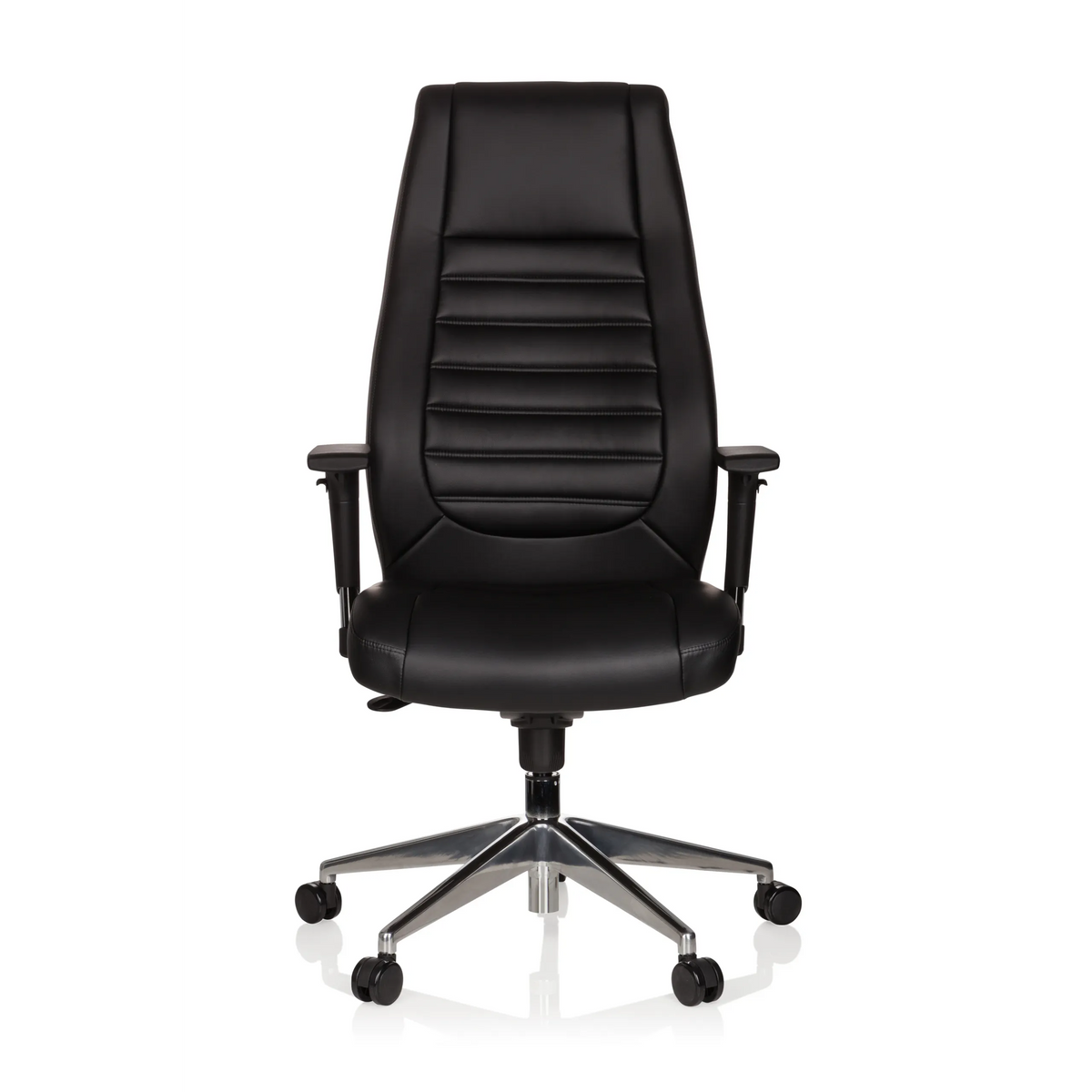 Sillón de oficina profesional VITORO negro con respaldo acolchado y base de cinco ruedas de hjh OFFICE – vista de 360° (vista frontal 0°)