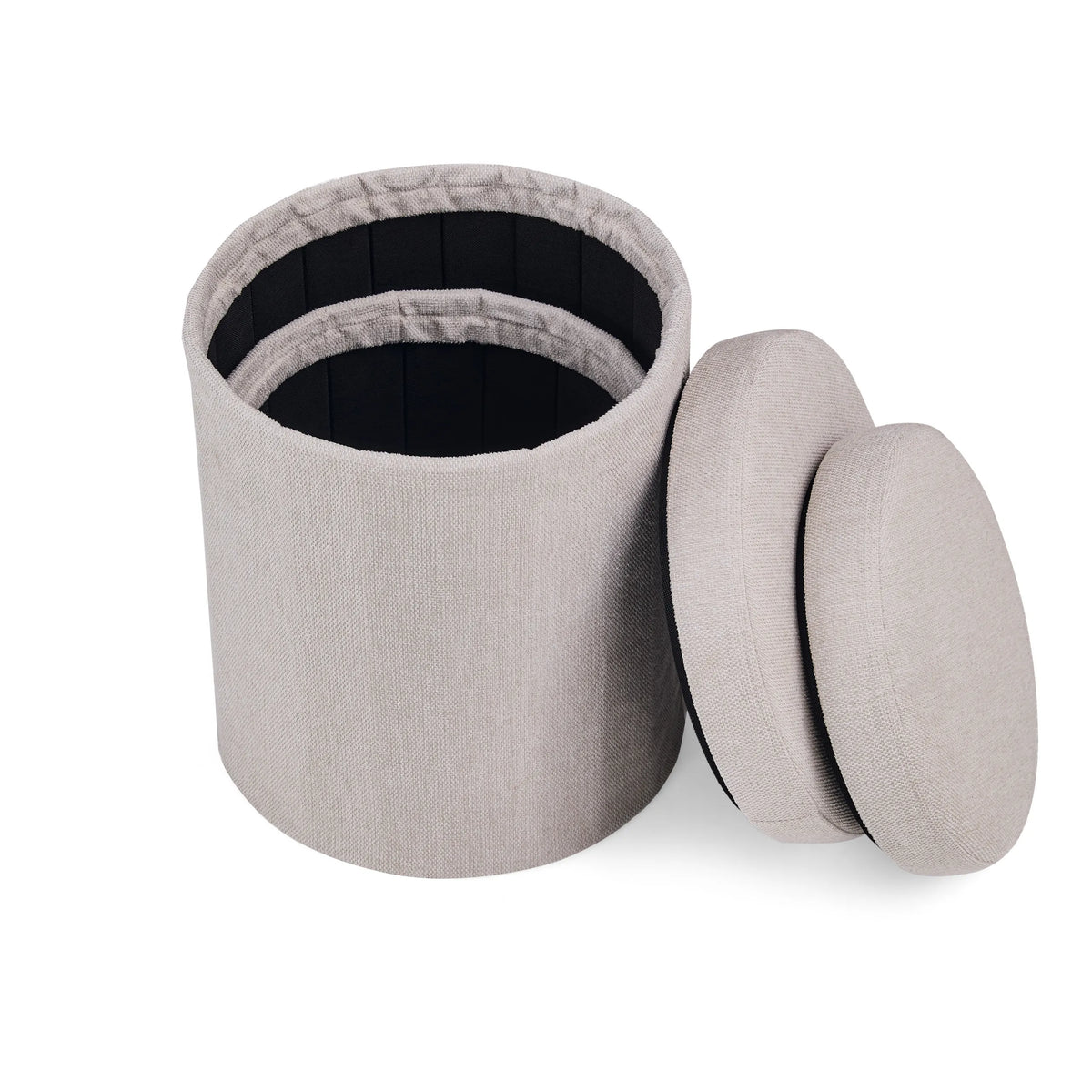Mesa auxiliar Nestup 1 con dos superficies redondas de madera de roble y estructura blanca de hjh LIVING