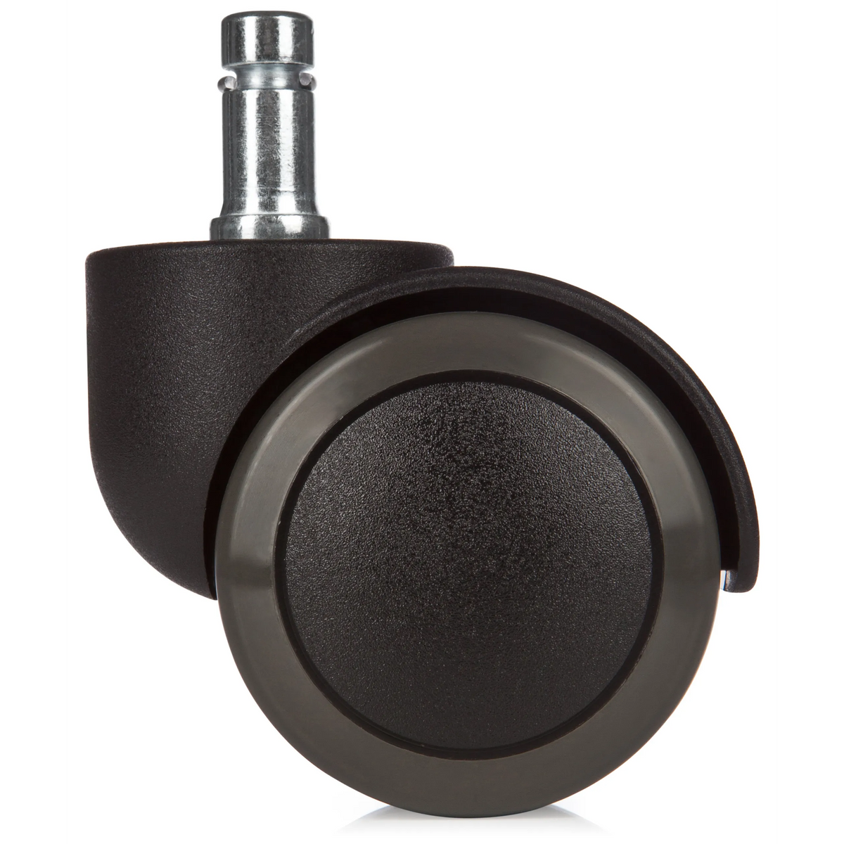 Ruedas para sillas negras 5x ROLO 10mm/50mm para suelos duros con perno metálico de hjh OFFICE – vista de 360° (vista trasera 180°)