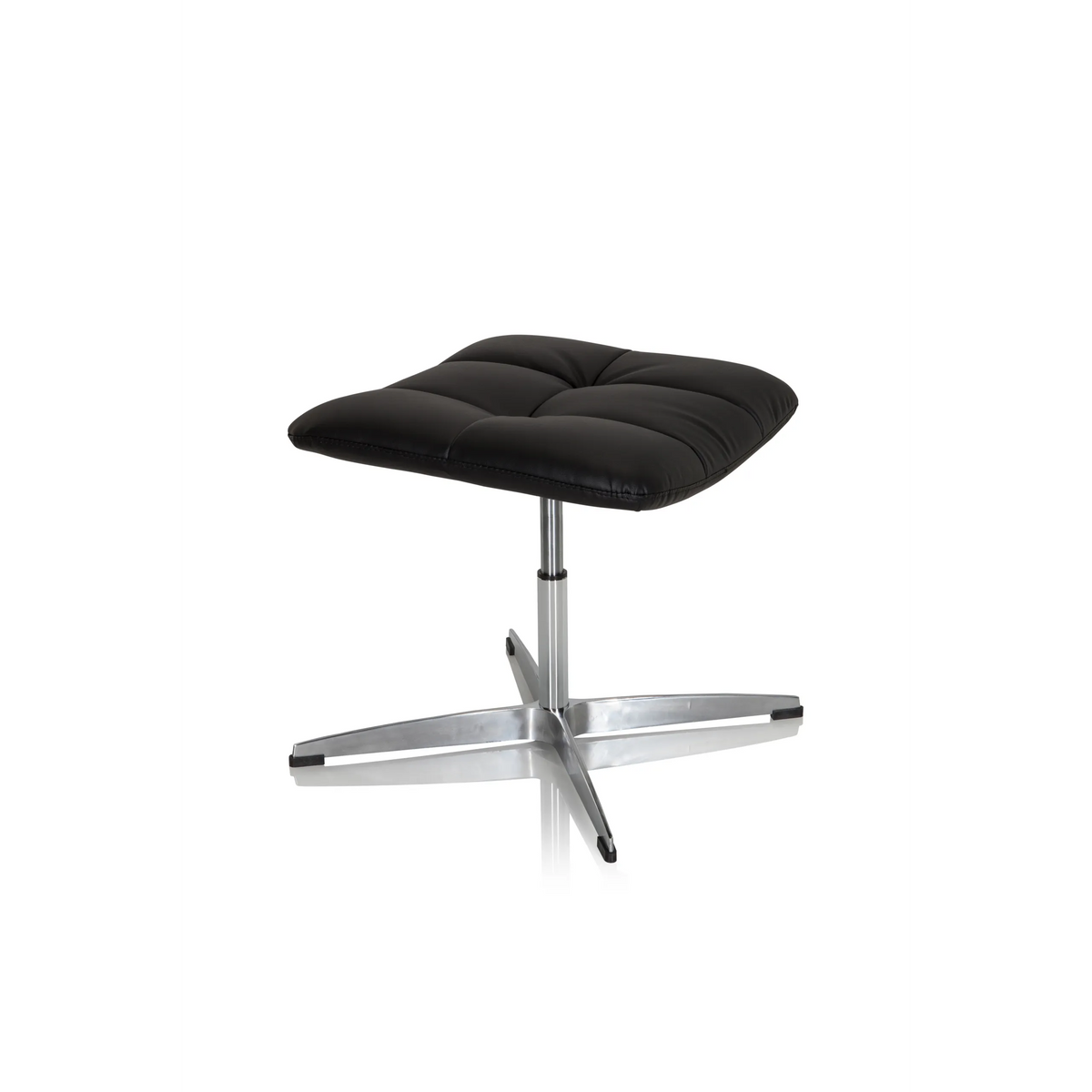 Taburete tapizado negro SARANTO de cuero sintético con base de cuatro radios de hjh OFFICE – vista de 360° (vista frontal en diagonal 60°)