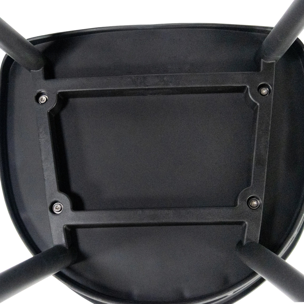 Parte inferior del asiento de la Silla de comedor ARTIFO RIB en color negro con cuatro tornillos de fijación de hjh LIVING