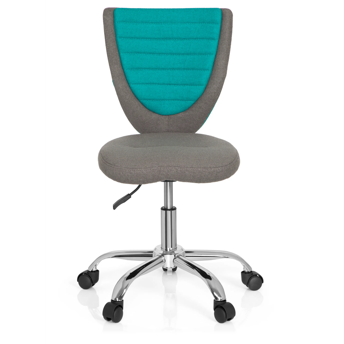 Silla giratoria para niños KIDDY COMFORT en color gris turquesa con base de estrella y cinco ruedas de hjh OFFICE – vista de 360° (vista frontal 0°)