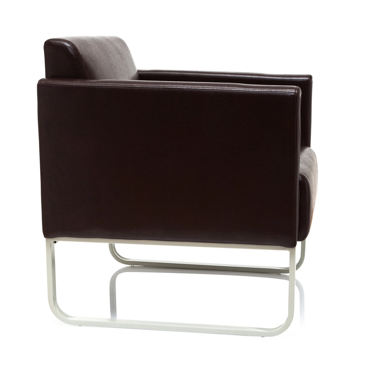 Sillón tapizado marrón ARUBA con estructura de metal blanca de hjh OFFICE – vista de 360° (vista lateral 80°)
