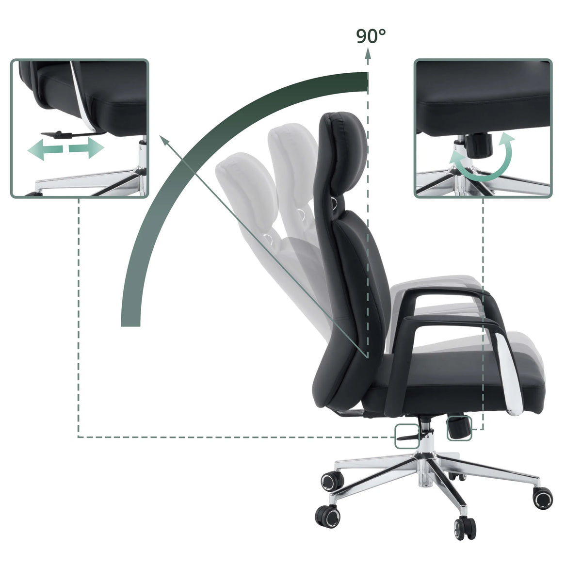 Respaldo ajustable con inclinación de 90 grados del Sillón de oficina profesional VELVET ECO de hjh OFFICE