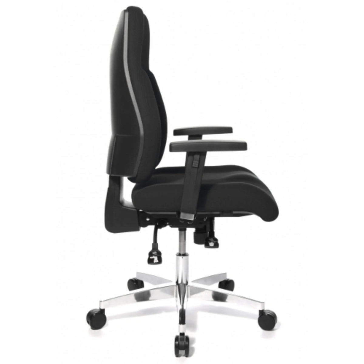 Silla de oficina profesional P91 AL.G3 en negro con reposabrazos ajustables y base brillante de Topstar