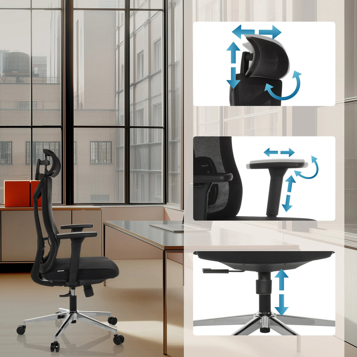 Reposacabezas, reposabrazos y altura del asiento ajustables de la Silla de oficina profesional KAMIAK de hjh OFFICE