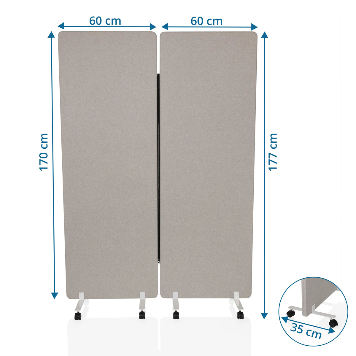 Dibujo técnico del separador FLEXMIUT 1 con una anchura de 120 cm y una altura de 177 cm de hjh OFFICE