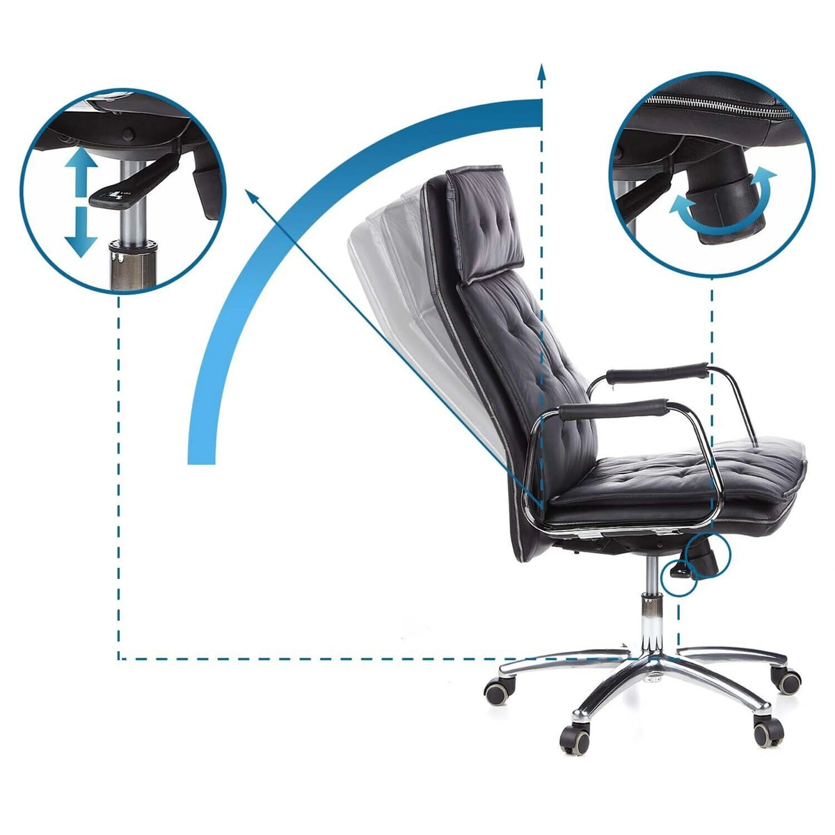 Mecanismos de ajuste de altura, inclinación y giro del sillón de oficina profesional VILLA 20 de hjh OFFICE
