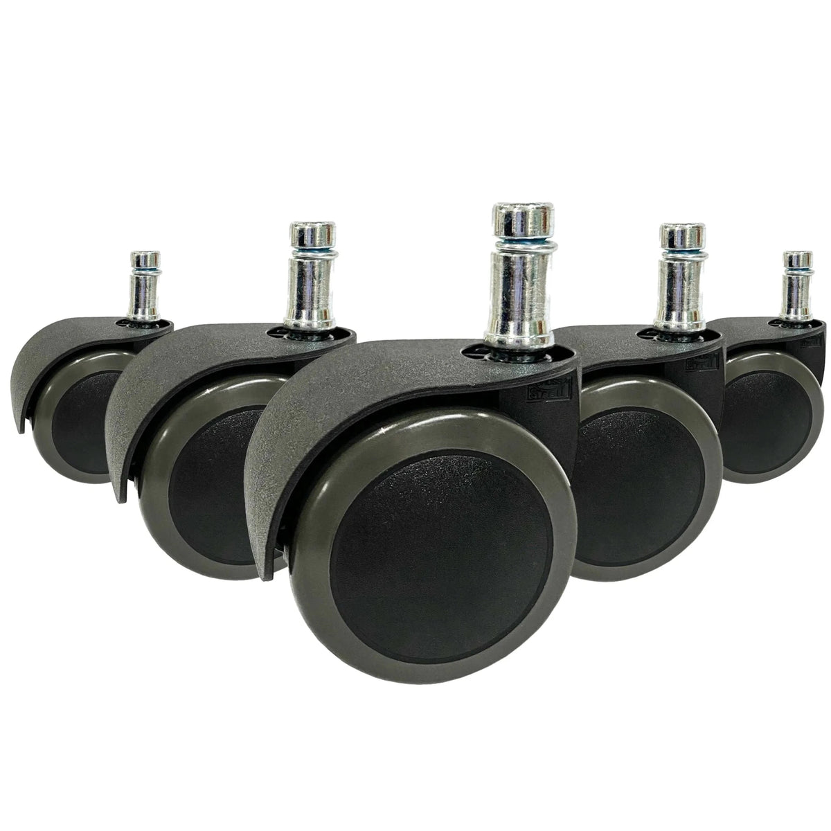 Cinco ruedas para sillas negras 5x ROLO EASY 10mm/50mm para suelos duros con pernos metálicos plateados de hjh OFFICE