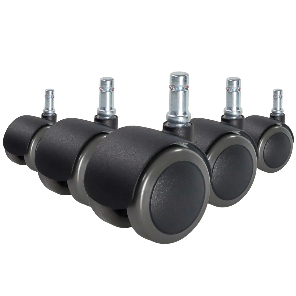 Cinco Ruedas para sillas 5x ROLO FIX 11mm/50mm negras para suelos duros con pernos metálicos plateados de hjh OFFICE
