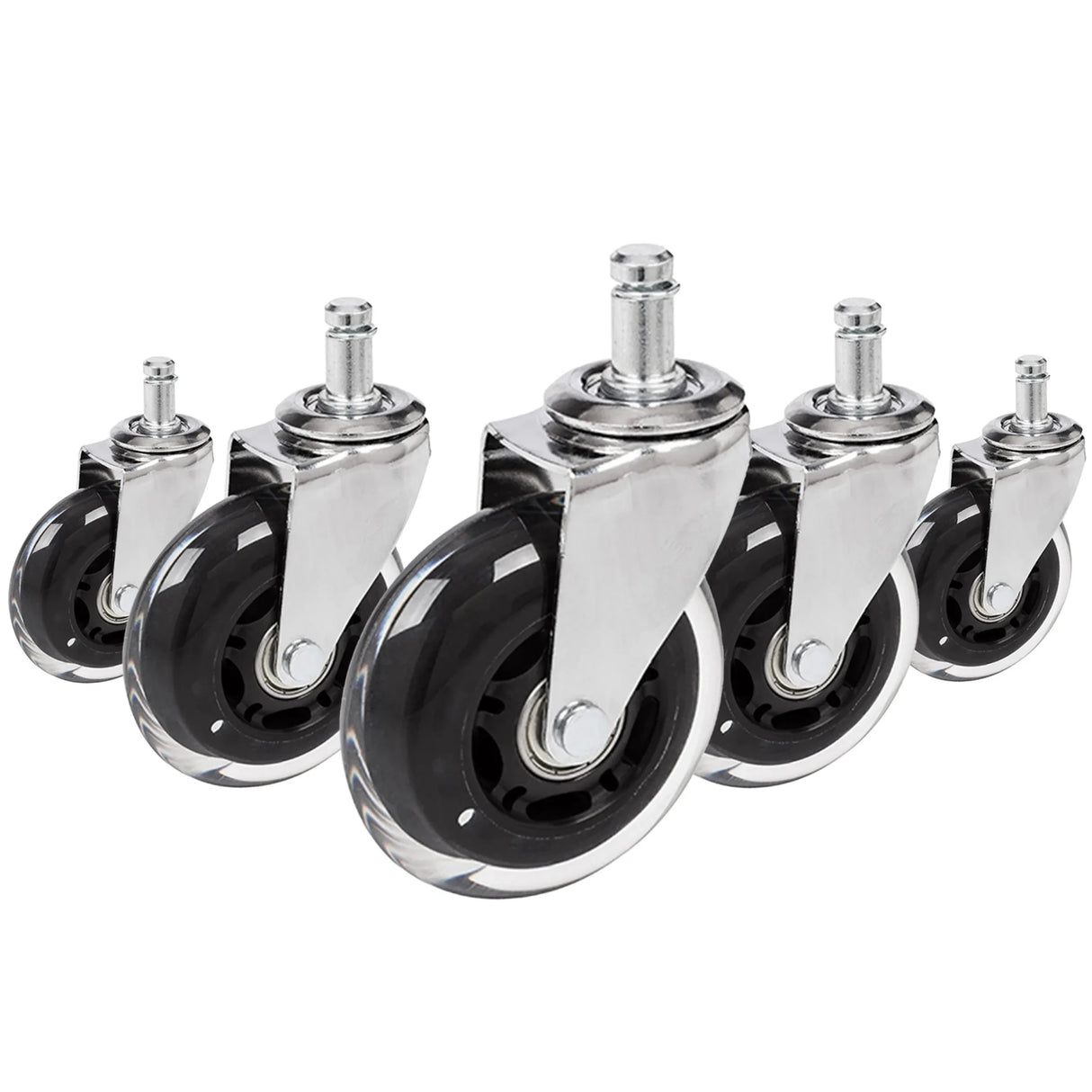Cinco ruedas para sillas 5x ROLO SKATE CT 11mm/75mm en plata y transparente para suelos duros de hjh OFFICE