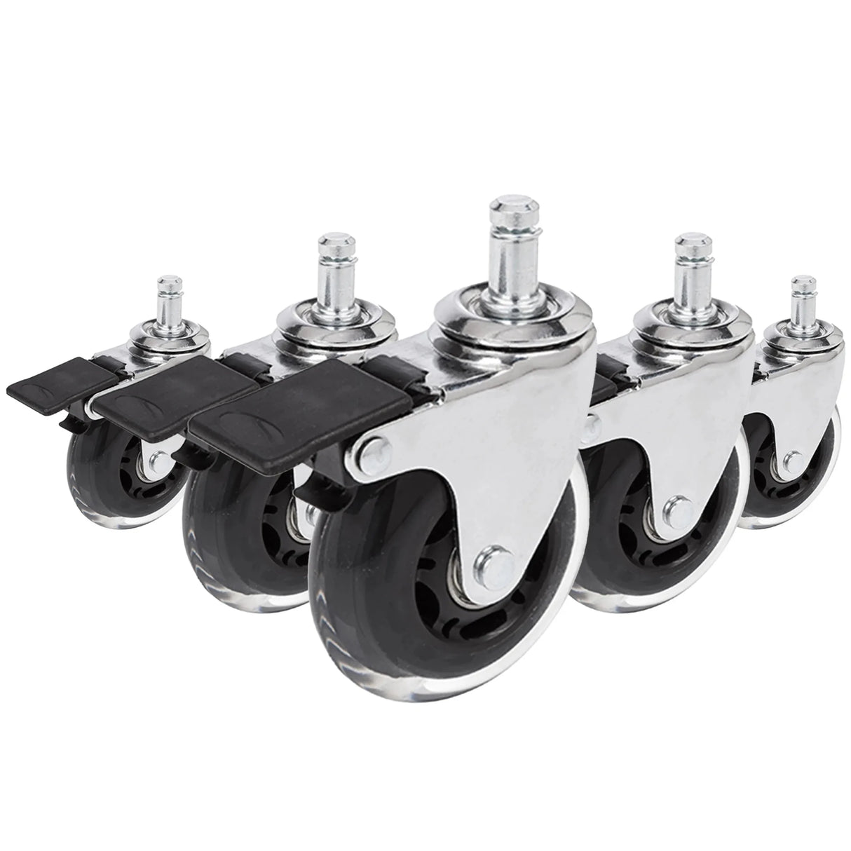 Ruedas para sillas 5x ROLO SKATE CT 11mm/75mm en color plata y transparente con freno para suelos duros de hjh OFFICE