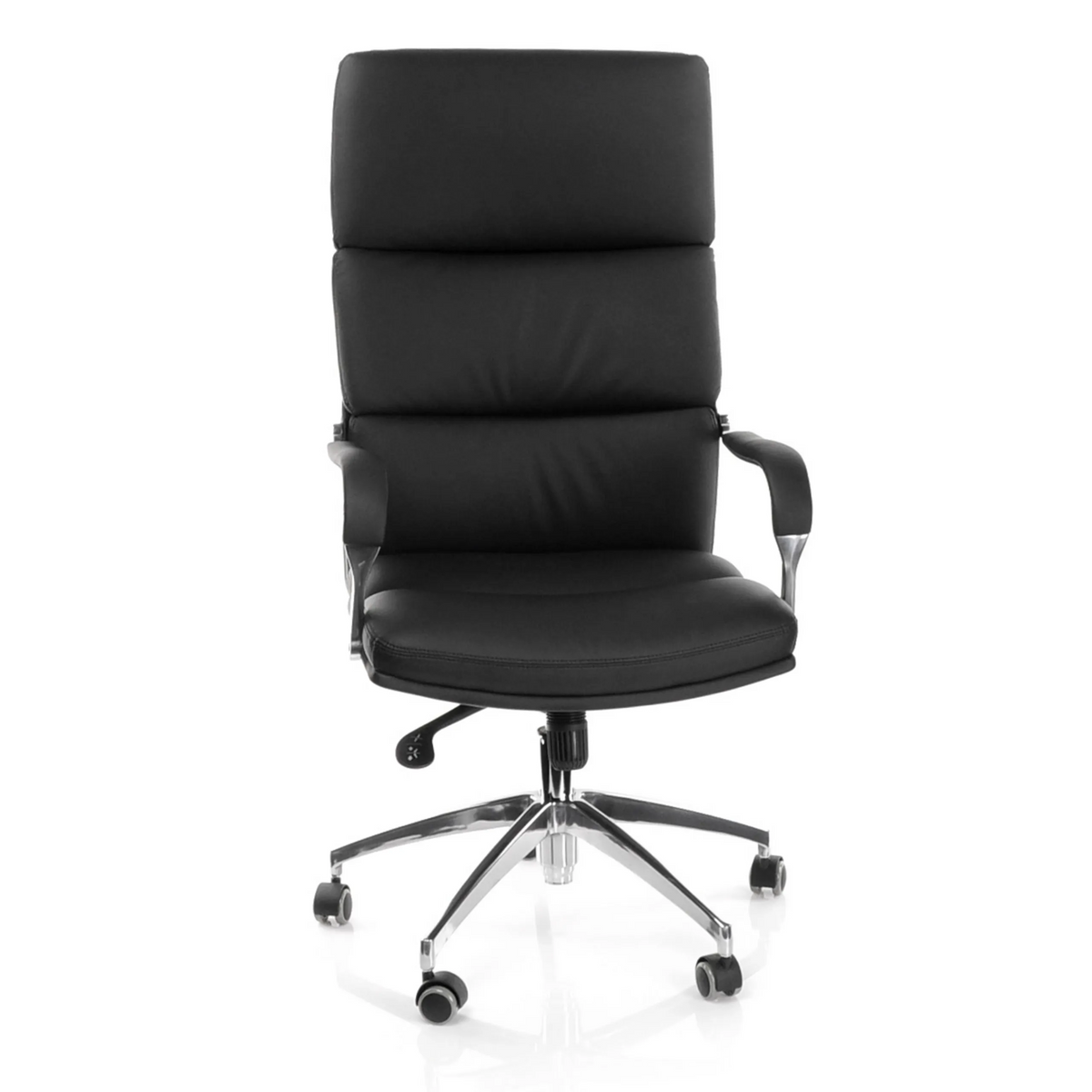Sillón de oficina profesional BRUNELLO 20 negro con reposabrazos y base de cinco ruedas de hjh OFFICE – vista de 360° (vista frontal 0°)