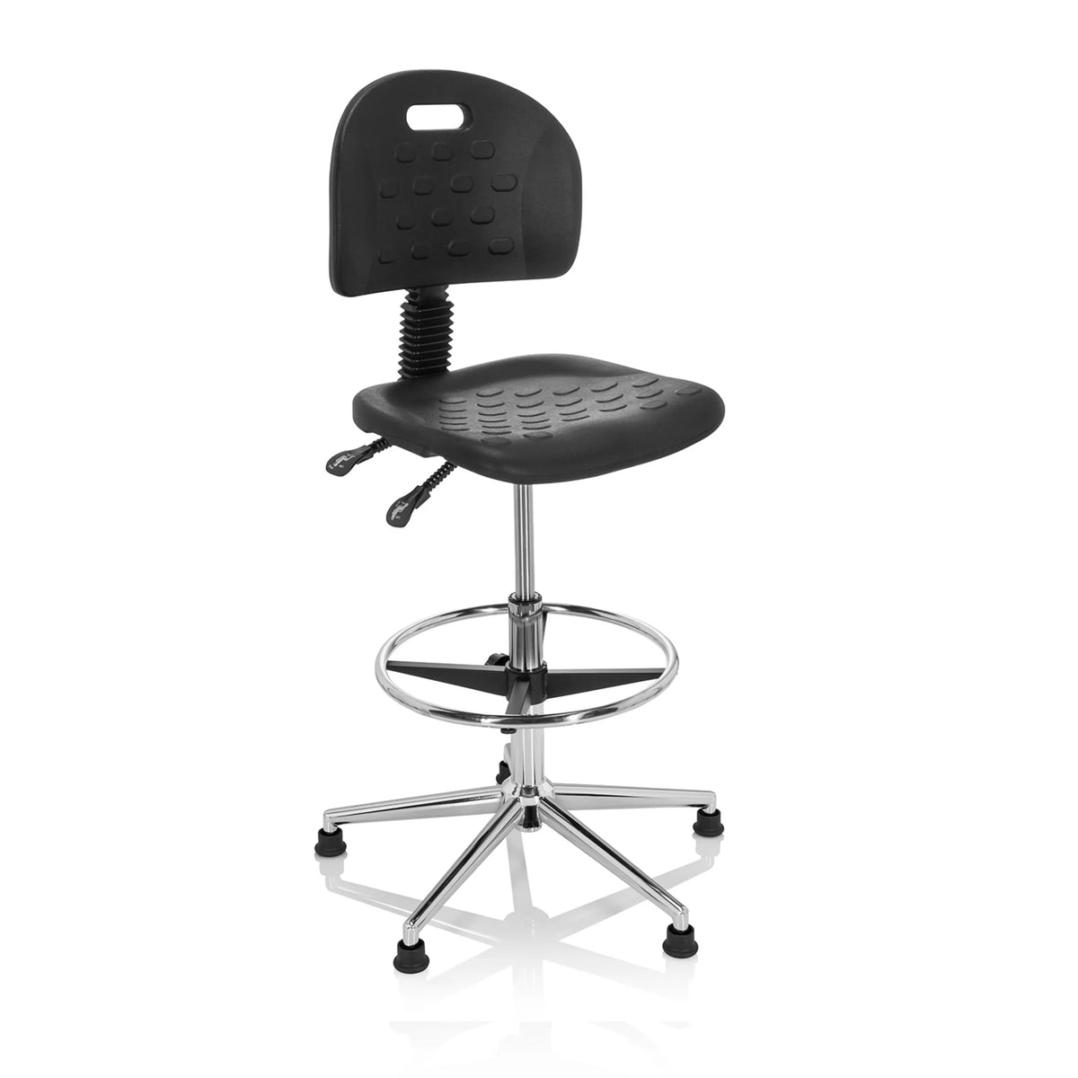 Silla de mostrador negra TOP WORK 23 I con respaldo, reposapiés y base de cuatro brazos de hjh OFFICE