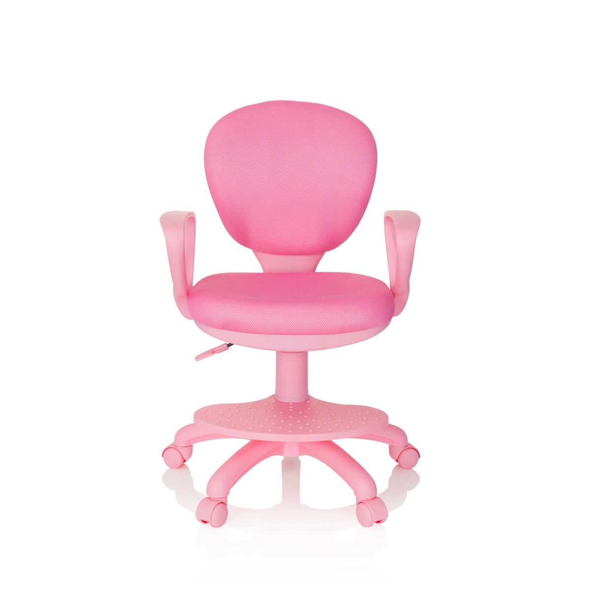 Silla giratoria para niños KID COLOUR rosa con reposabrazos y base de cinco ruedas de hjh OFFICE – vista de 360° (vista frontal 0°)