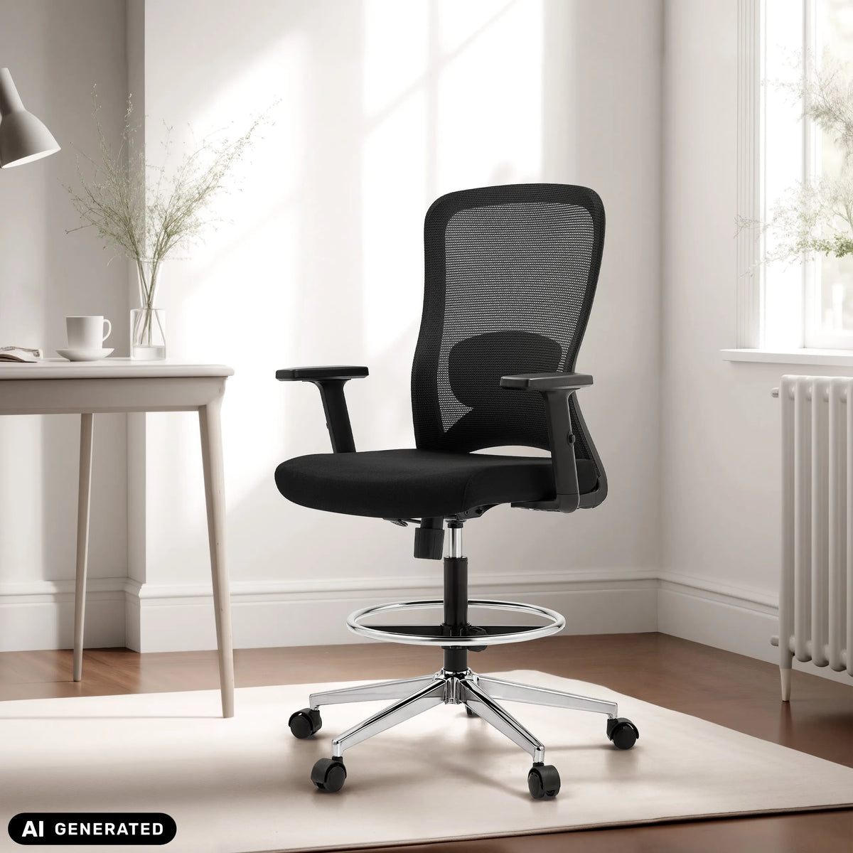 Silla de trabajo Top Work 44 negra con respaldo de malla y aro para los pies de hjh OFFICE (imagen generada por IA)