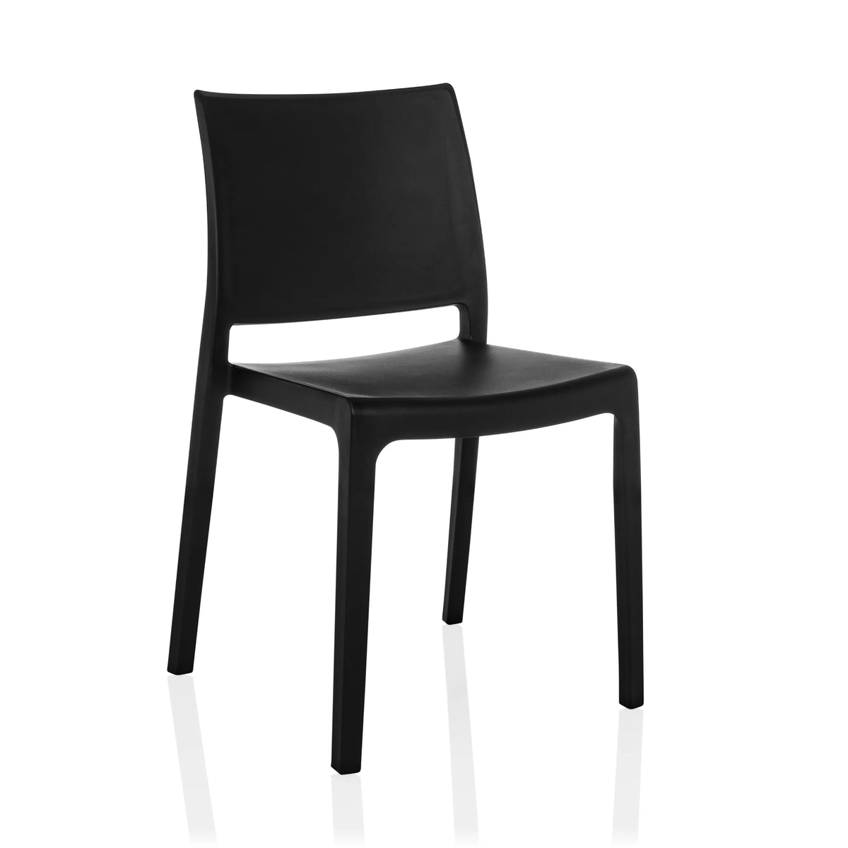 Silla de exterior negra T37 V con respaldo sencillo y cuatro patas de hjh LIVING – vista de 360° (vista frontal en diagonal 30°)