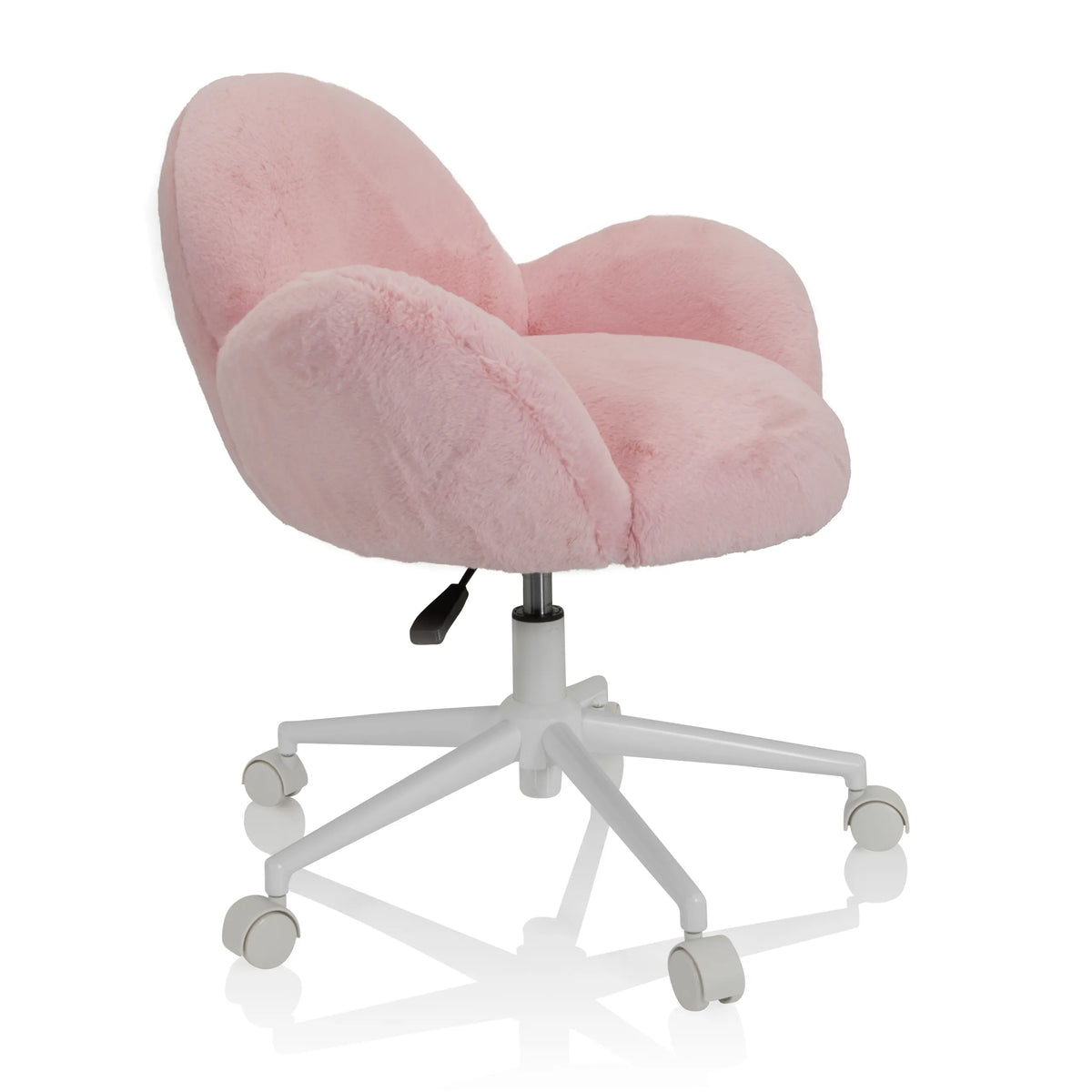 Silla giratoria para niños KID TEDDY rosa con funda suave y base blanca de cinco ruedas de hjh OFFICE – vista de 360° (vista frontal en diagonal 60°)