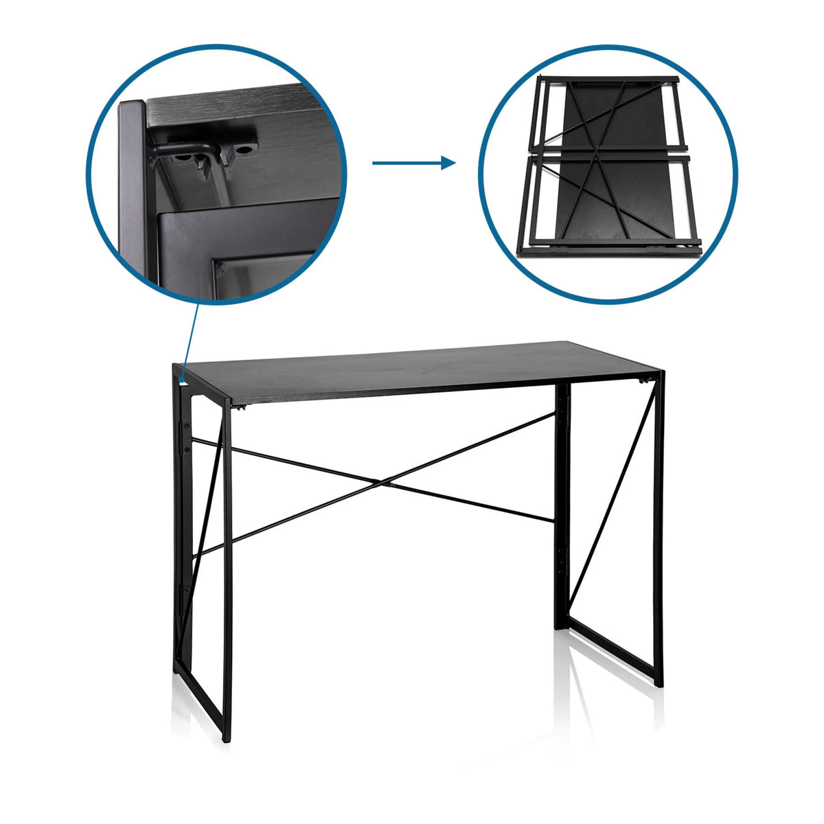 Mecanismo de plegado y vista plegada del escritorio plegable EASY UP MULTI de hjh OFFICE