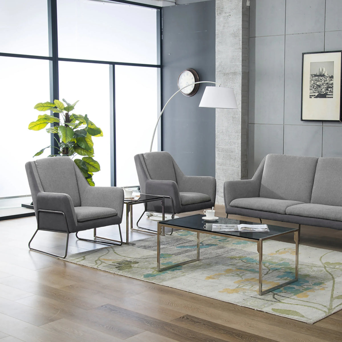 Sillón tapizado LAGUN en color gris claro con base gris oscuro de hjh OFFICE
