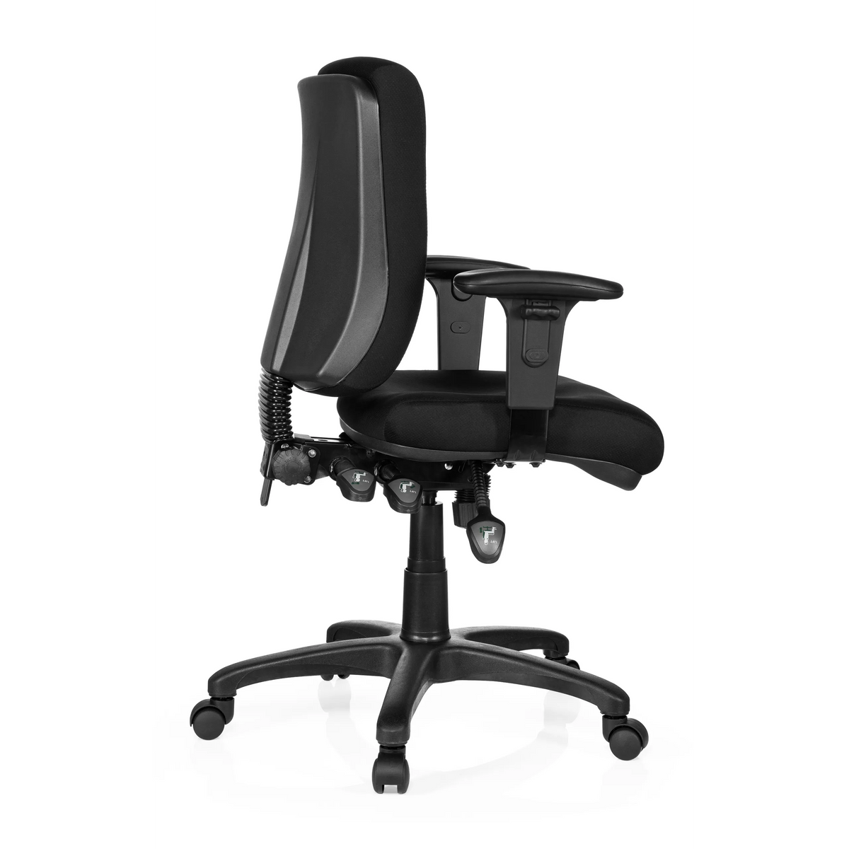 Silla de oficina profesional ZENIT BASE negra con reposabrazos y base de cinco ruedas de hjh OFFICE – vista de 360° (vista lateral 100°)