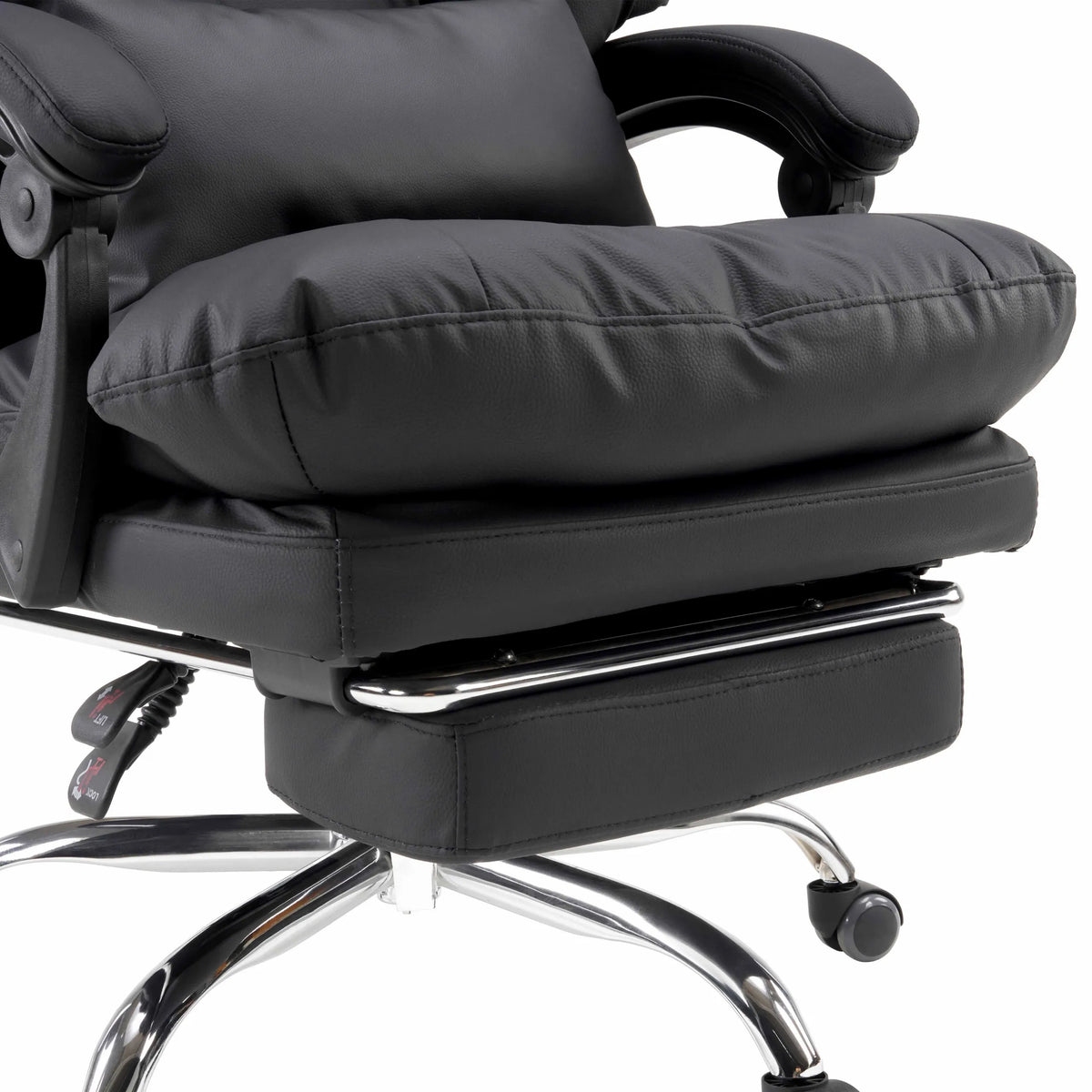 Reposapiés extensible del sillón de oficina Home Office Relax Legoro en negro con estructura cromada de MyBuero