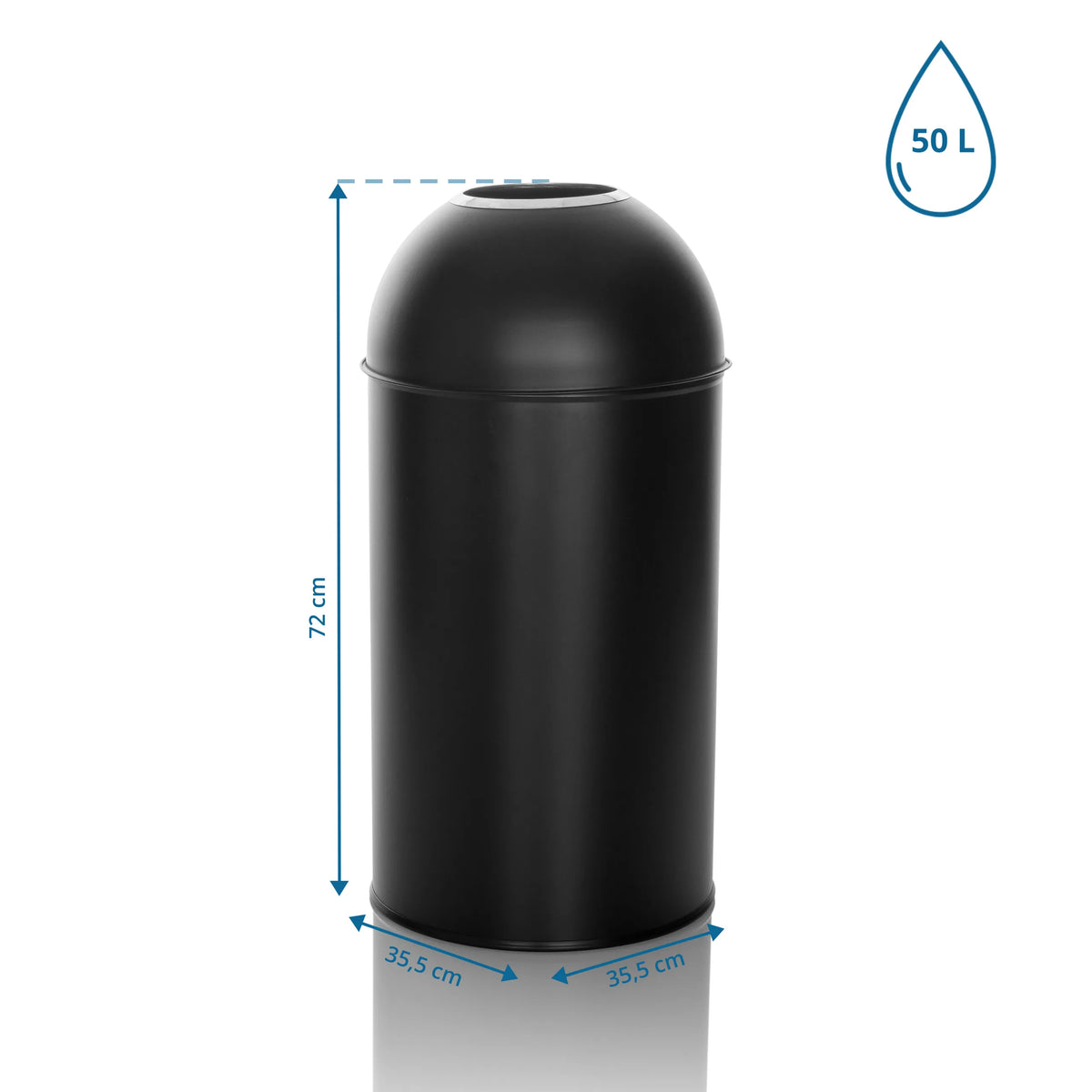 Dibujo dimensional de la Papelera CLEAN OR 50 con 72 x 35,5 cm y 50 litros de volumen de hjh OFFICE