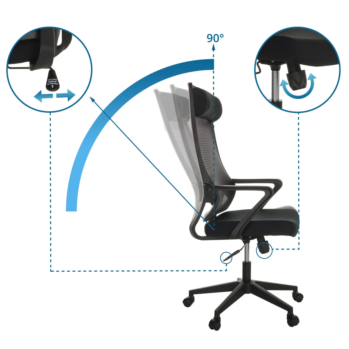 Respaldo y mecanismo ajustables de la Silla Home Office NEKEO con ángulo de inclinación de 90° de hjh OFFICE