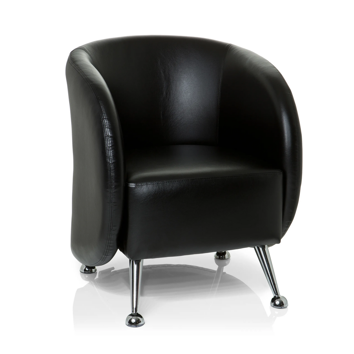 Sillón tapizado negro ST. LUCIA con patas de metal brillantes de hjh OFFICE – vista de 360° (vista frontal 20°)