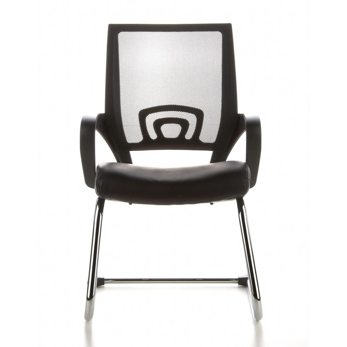 Silla de viga voladiza VISTO NET V negra con respaldo de malla, asiento acolchado y reposabrazos de hjh OFFICE – vista de 360° (vista frontal 0°)