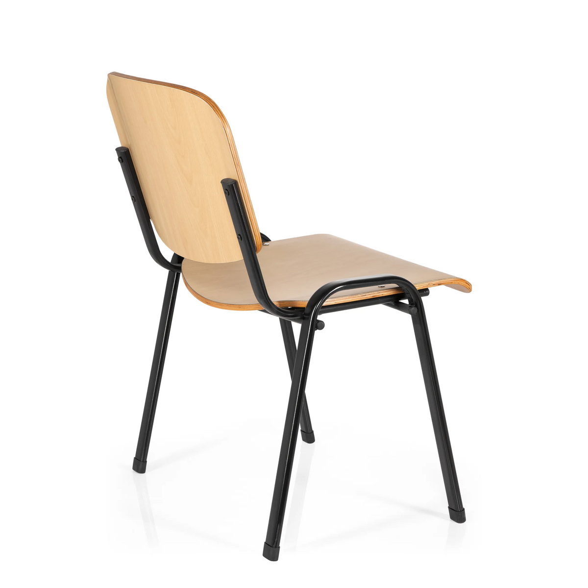 Silla de cuatro patas XT 600 SW H con asiento y respaldo de haya y estructura negra de hjh OFFICE – vista de 360° (vista trasera en diagonal 120°)
