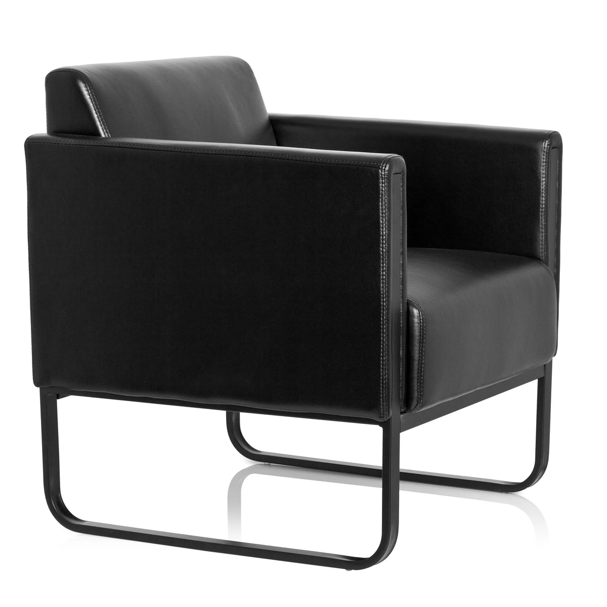 Sillón tapizado negro BALI BLACK con reposabrazos y estructura de hjh OFFICE – vista de 360° (vista frontal en diagonal 60°)
