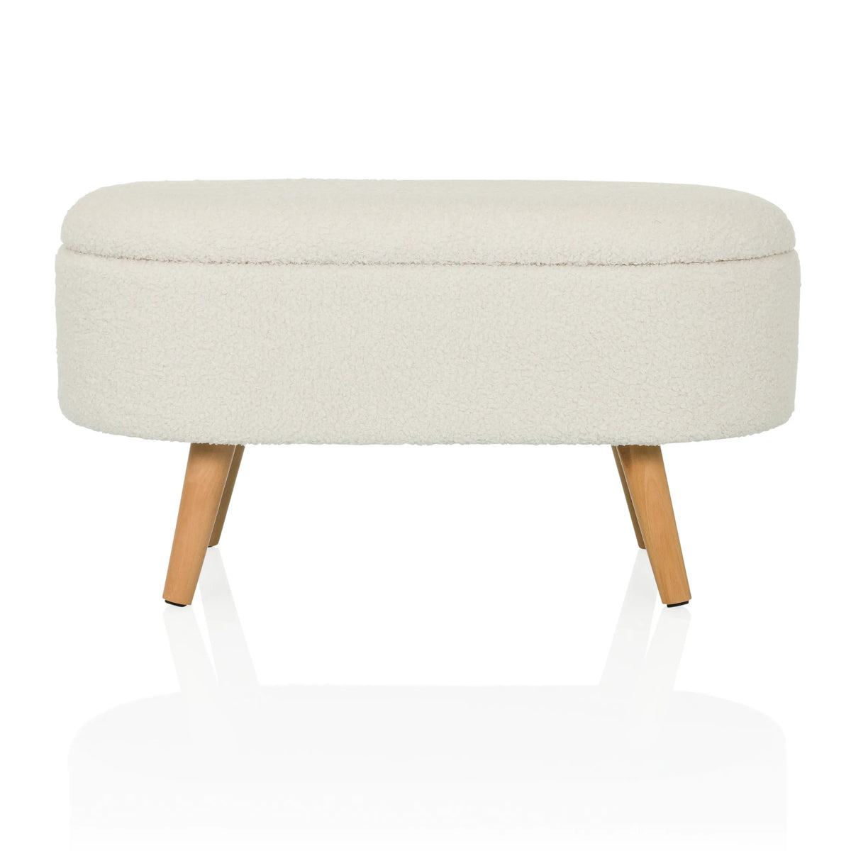 Banco blanco STORIANO con tapizado de tela estructurada y cuatro patas de madera de hjh LIVING – vista de 360° (vista frontal 0°)