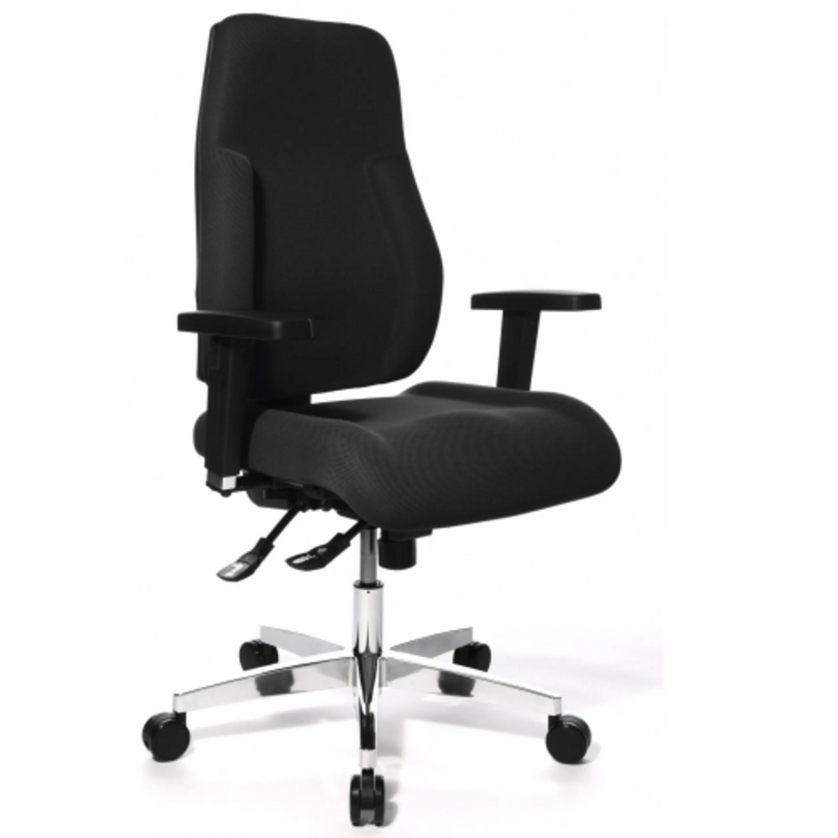Silla de oficina profesional P91 AL.G3 negra con reposabrazos y base de cinco ruedas de Topstar – vista de 360° (vista frontal 0°)