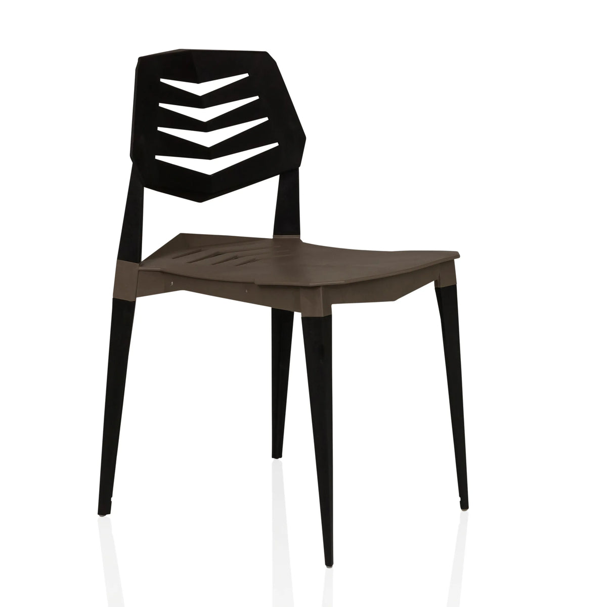 Silla de exterior Flecharo en color marrón negro con respaldo perforado de hjh LIVING – vista de 360° (vista frontal en diagonal 45°)